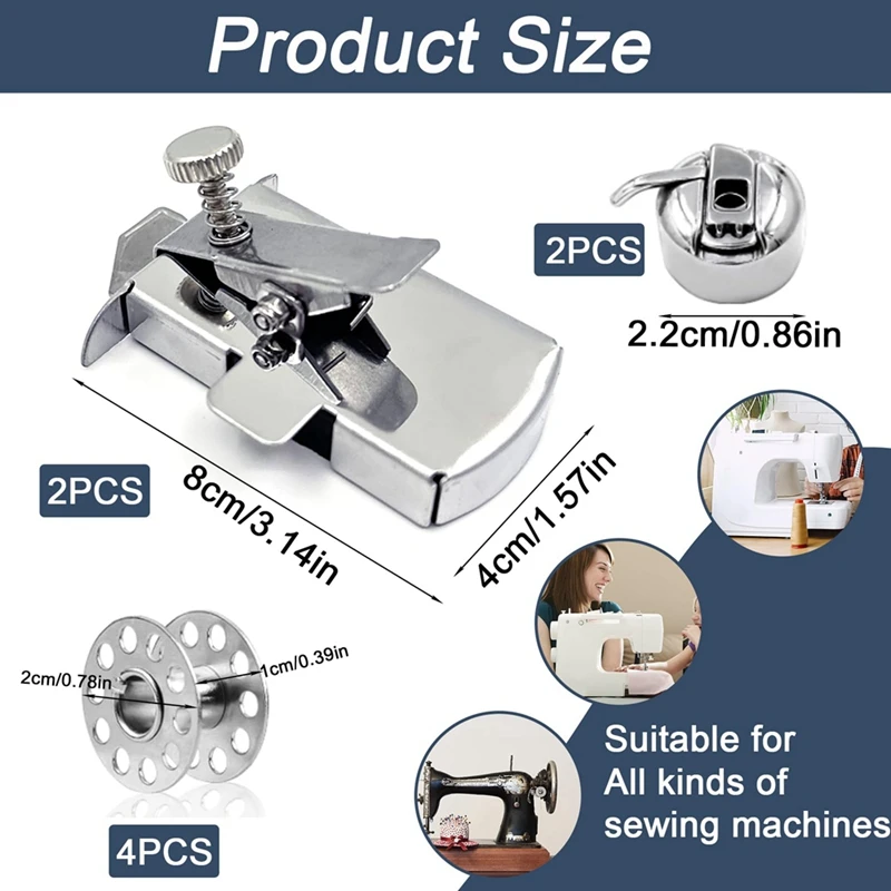 Magnetic Seam Guide, 2 Pieces Magnetic Seam Guide For Sewing Machine + 2 Pieces Bobbins + 4 Pieces Bobbin Case Easy Install