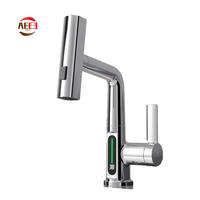 AEE3-Waterfall Basin Faucet Pull-Out Kitchen & Bathroom Faucet Rainfall Temperature Digital Display No Battery