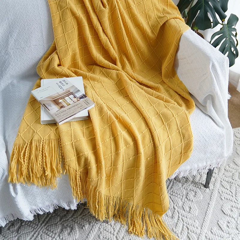 

Solid Color Diamond Jacquard Knitted Blanket Spot Factory Nordic Style Solid Color Blanket