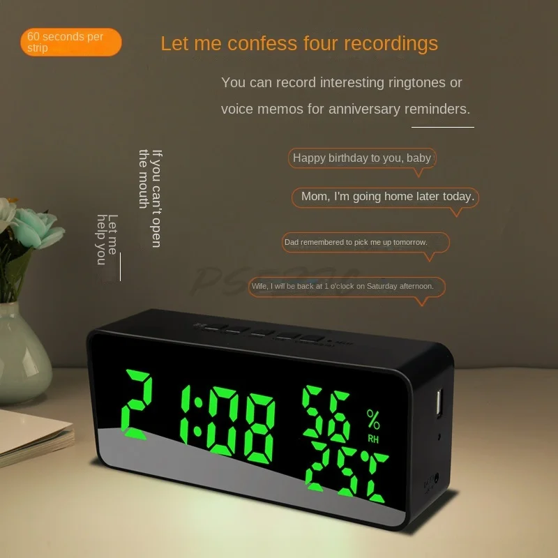 Household Electronic Alarm Clock Mini Program APP Recording Colorful Color Changing LED Digital Temperature and Humidity Clock