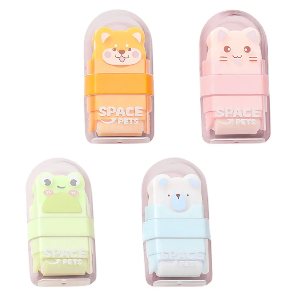 4pcs Mini Cartoon Animal Erasers Roller Rolling Pencil Eraser Double Sided Rolling Erasers Students Stationery 6x3x1.5 Cm