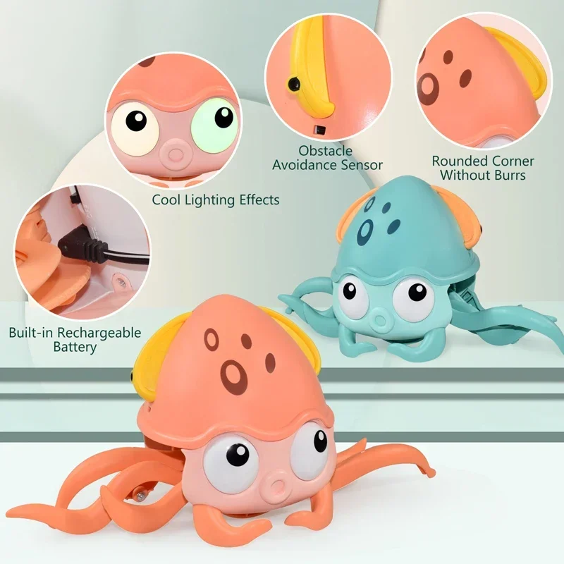 Jouets électriques en forme de crabe pour enfants, balançoire de poulpe gauche et droite, lumière itude, induction automatique, évitement d'obstacles, robot coule pour animaux de compagnie