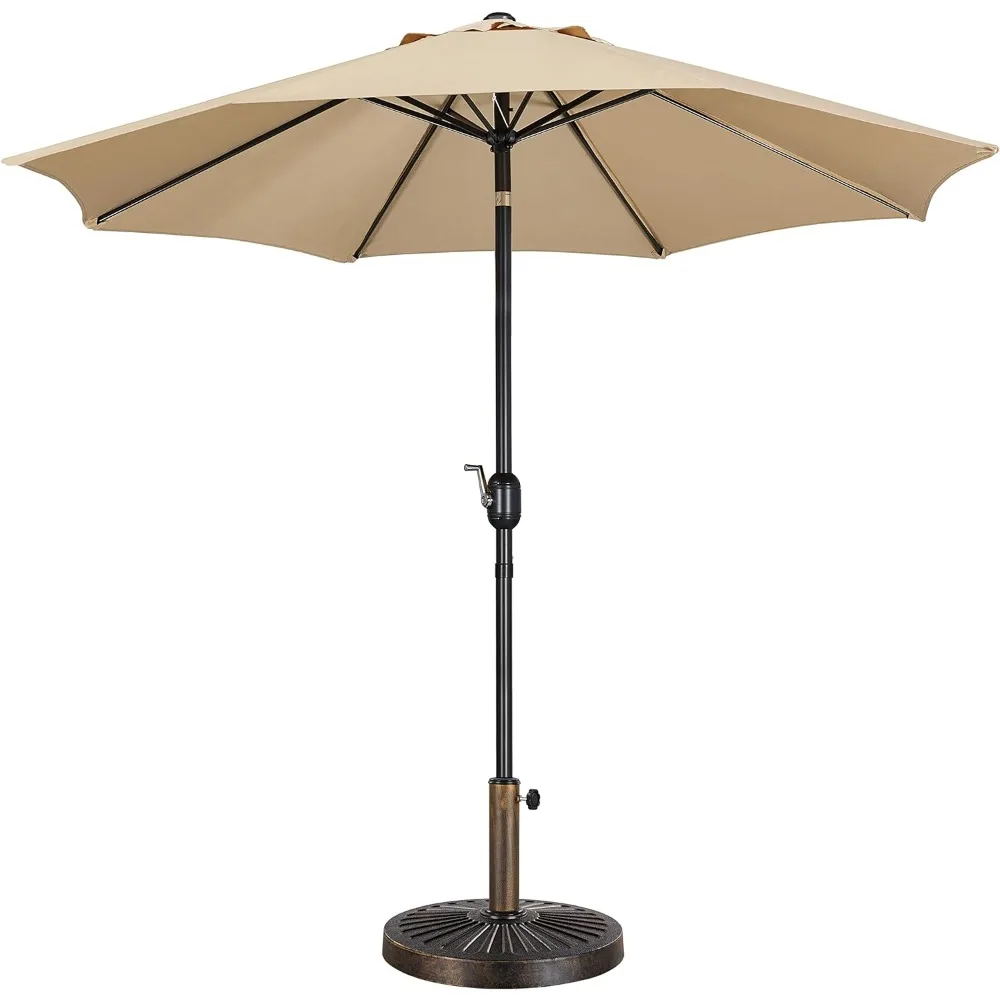 

9FT Garden Table Umbrella with 30lb Base, Patio Market Umbrella with Push Button Tilt, Crank and 8 Sturdy Ribs,