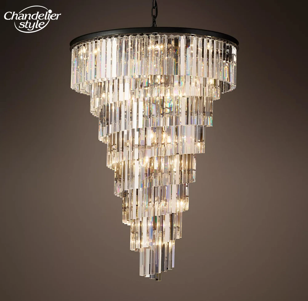 

Modern Crystal Chandeliers Large Round Black Helix Chandelier LED Living Room Dining Room Staircase Hanging Lamps Lustre