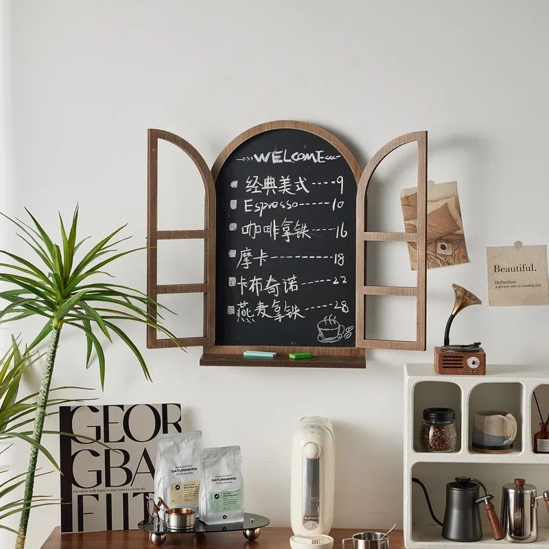 Wooden Vintage Message Board Wall Hanging Decor Brown Ornament Decorative Wood Chalkboard for Coffee Bathroom Bar Wedding