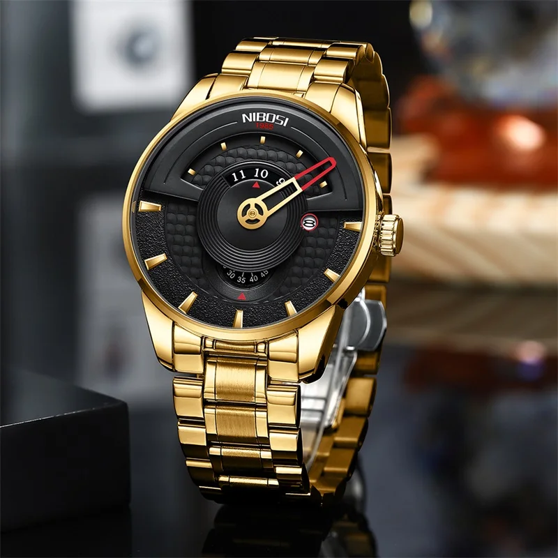 

NIBOSI Unique Business Men Watch Fashion Auto Date Stainless Steel Strap Quartz Wristwatch Man Gift Calendar Clock Reloj Hombre