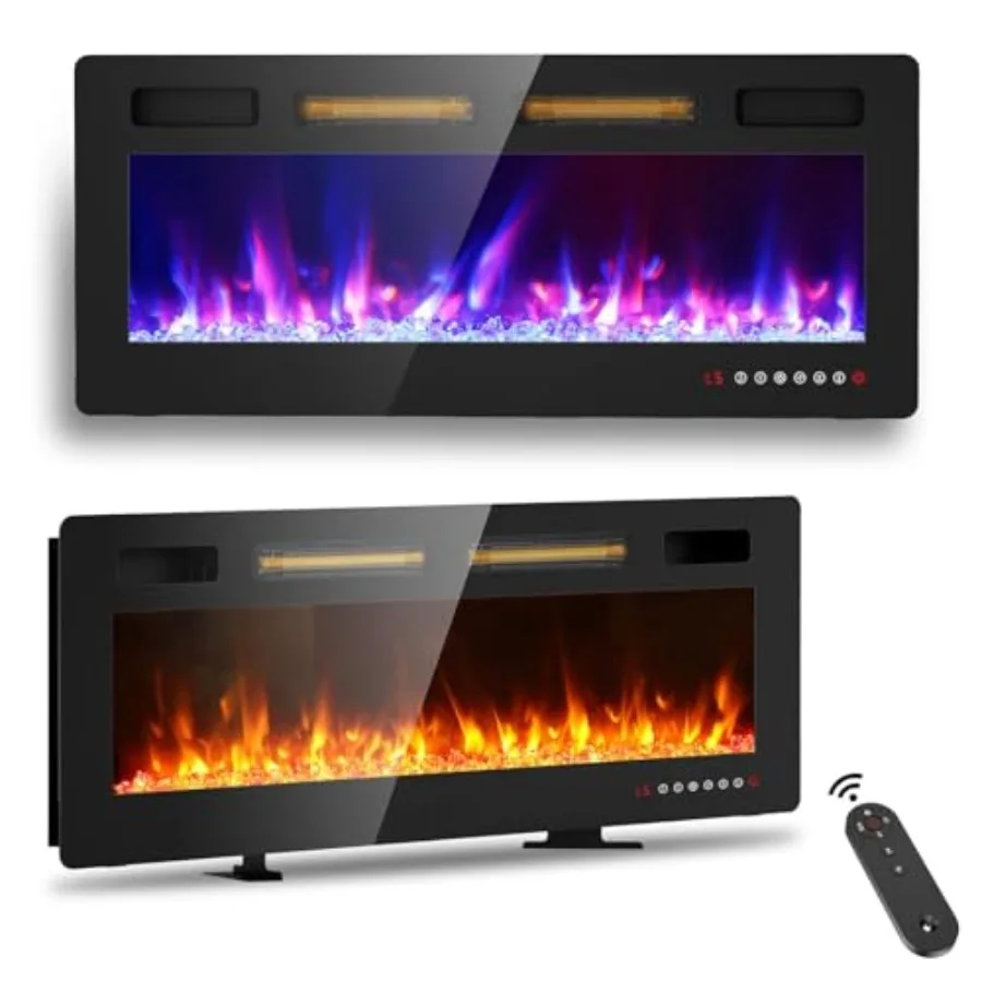 

42 Ultra Thin Electric Fireplace Wall Mounted and Freestanding with LED Flame Effect Touch Screen Control and Remote Operation