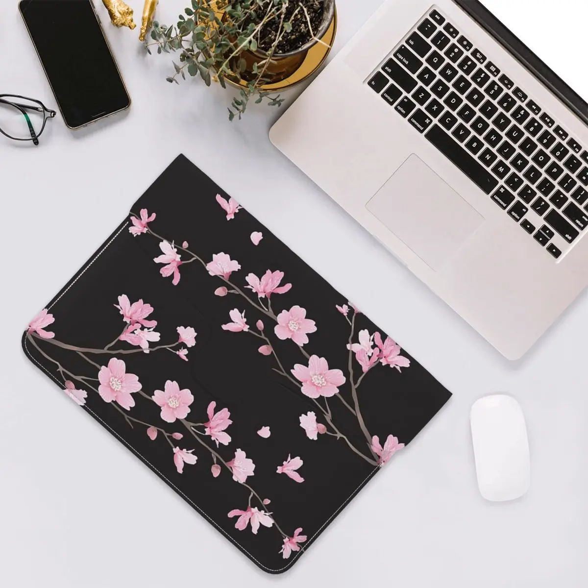 Cherry Blossom Flower Plant PU Leather Horizontal Laptop Sleeve Shockproof Soft Lining Notebook Case 13 Inch