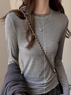 レディース スリムフィット ラウンドネック カジュアルトップ 快適なラウンドネックTシャツ ボディシェイプアップ 夏ファッション レディースウェア