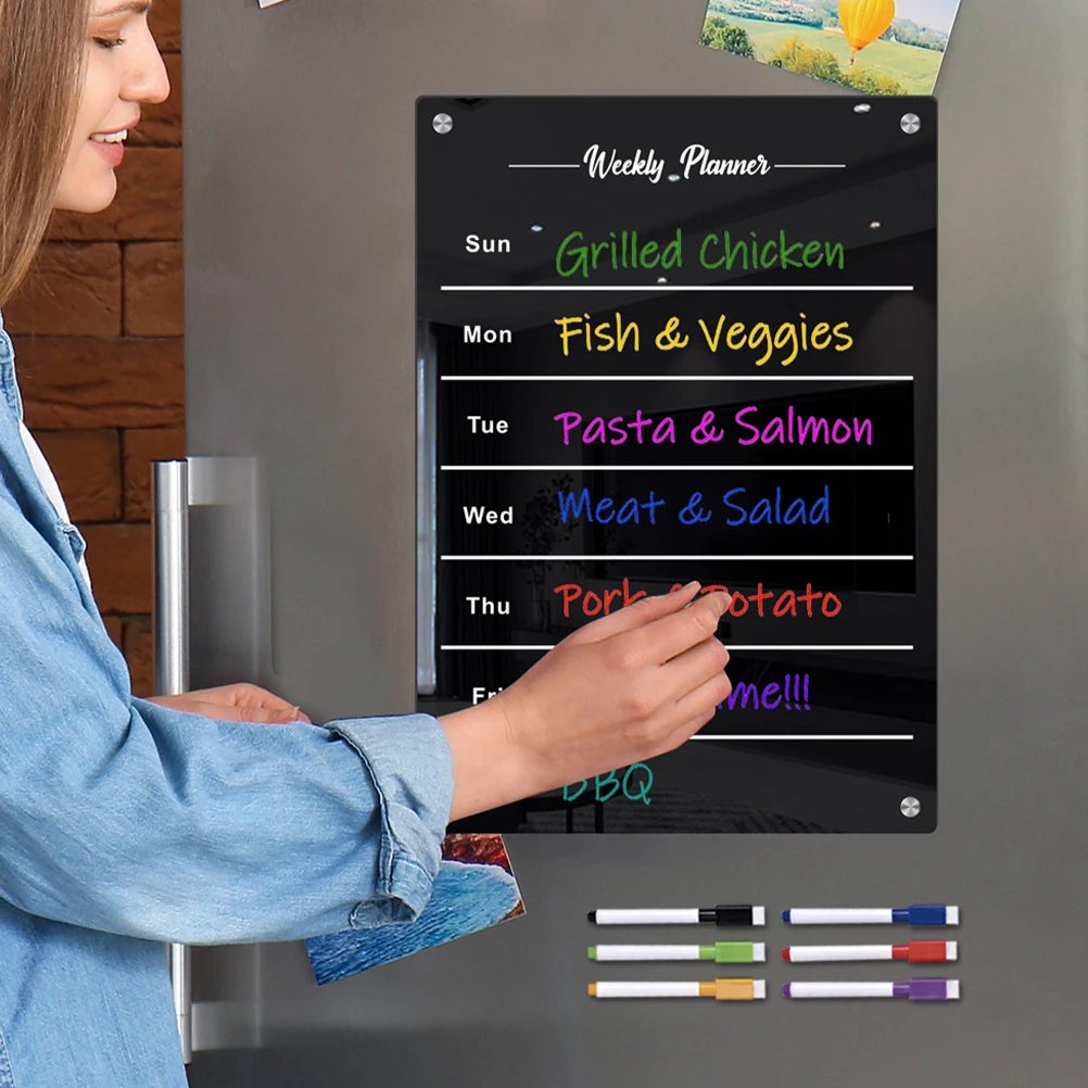 

1 set Magnetic Fridge Board Acrylic Dry Erase Planner Reusable Schedule Message Organizer Wall Mountable Daily Planner 12X8Inch