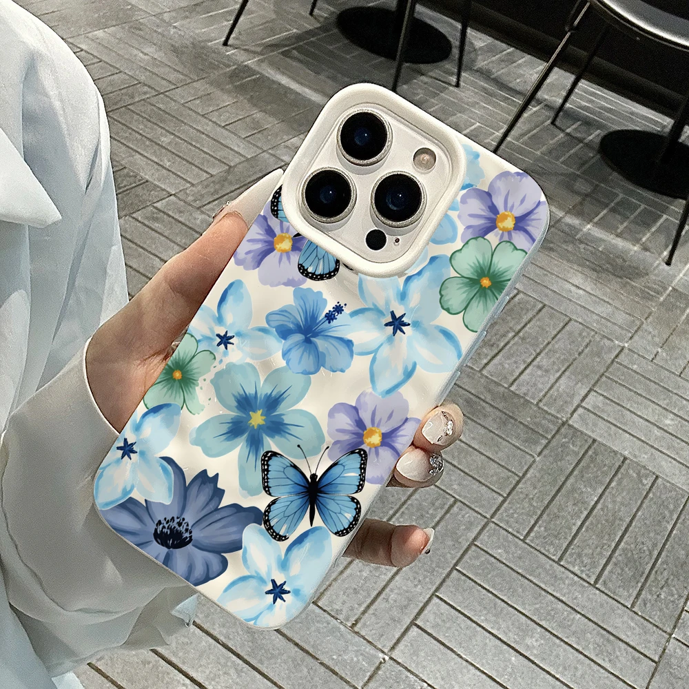 Frühlings-Schmetterlings-Blumen-INS-Handyhülle für iPhone 17 16 15 14 13 12 11 Pro Max 14 Plus 17Air Falten-Wellen-Soft-Silikon-Cover – Detail 4