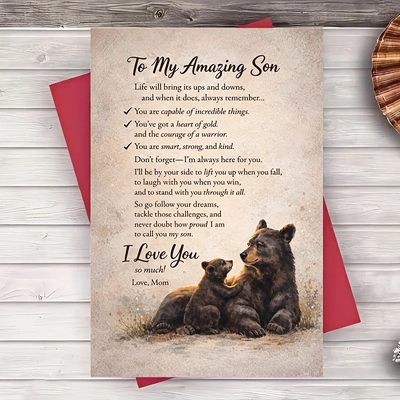 1 carte de vœux + 1 enveloppe, à mon fils exceptionnel, carte décorative, cadeau de maman, pour un anniversaire ou une remise de diplômes, message inspirant.