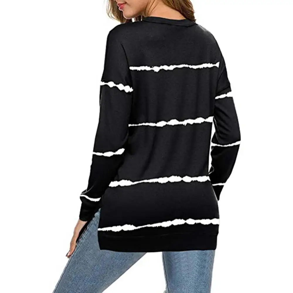 New Autumn Tops 2XL Large Size Women Tie Dye Stripe T Shirt Casual Long Sleeve Oversized Loose Tee Shirt Fashion Ladies Top