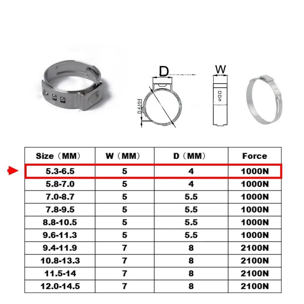 Water Hose Clamp Stainless Steel Single Ear Pipe Fixing Clamps for Car Engine Metal Connections