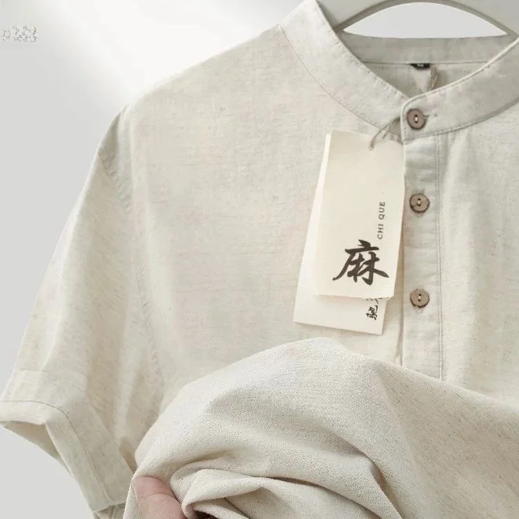 

Casual Cotton Linen Short Sleeve T-Shirt Men's Loose Fit Summer Shirt Breathable Comfortable Skin-Friendly Lightweight ...
