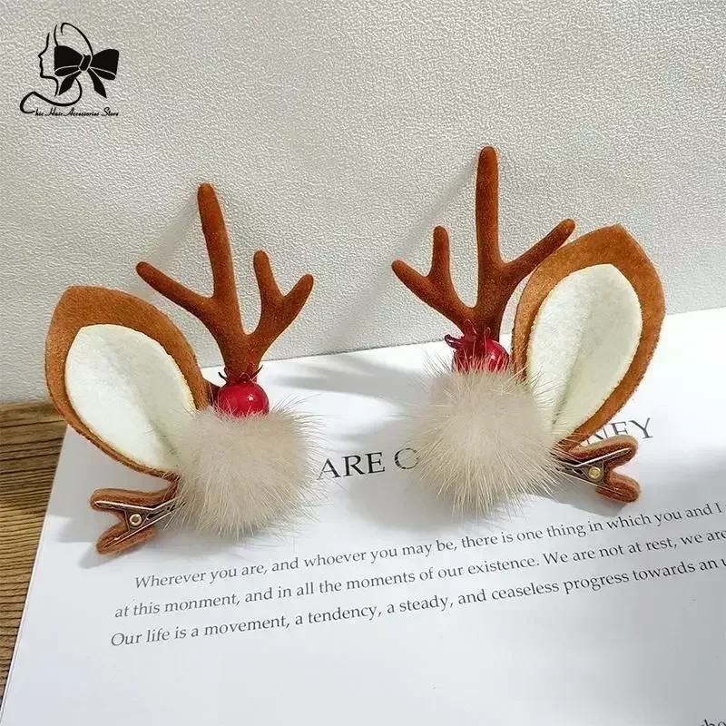 Christmas Party Deer Horn Cute Headband Women's Plush Headband  Cartoon Hair Accessories Hair Clip Hair Accessories Tiaras