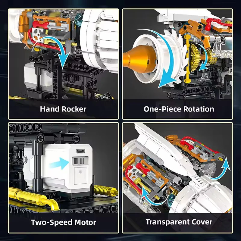 MOC GQ-3056 Technische Gemotoriseerde Vliegtuigen Motor Bouwstenen Luchtvaart Turbofan Motor LED Bricks Speelgoed Kinderen Chrismas Geschenken Jongen