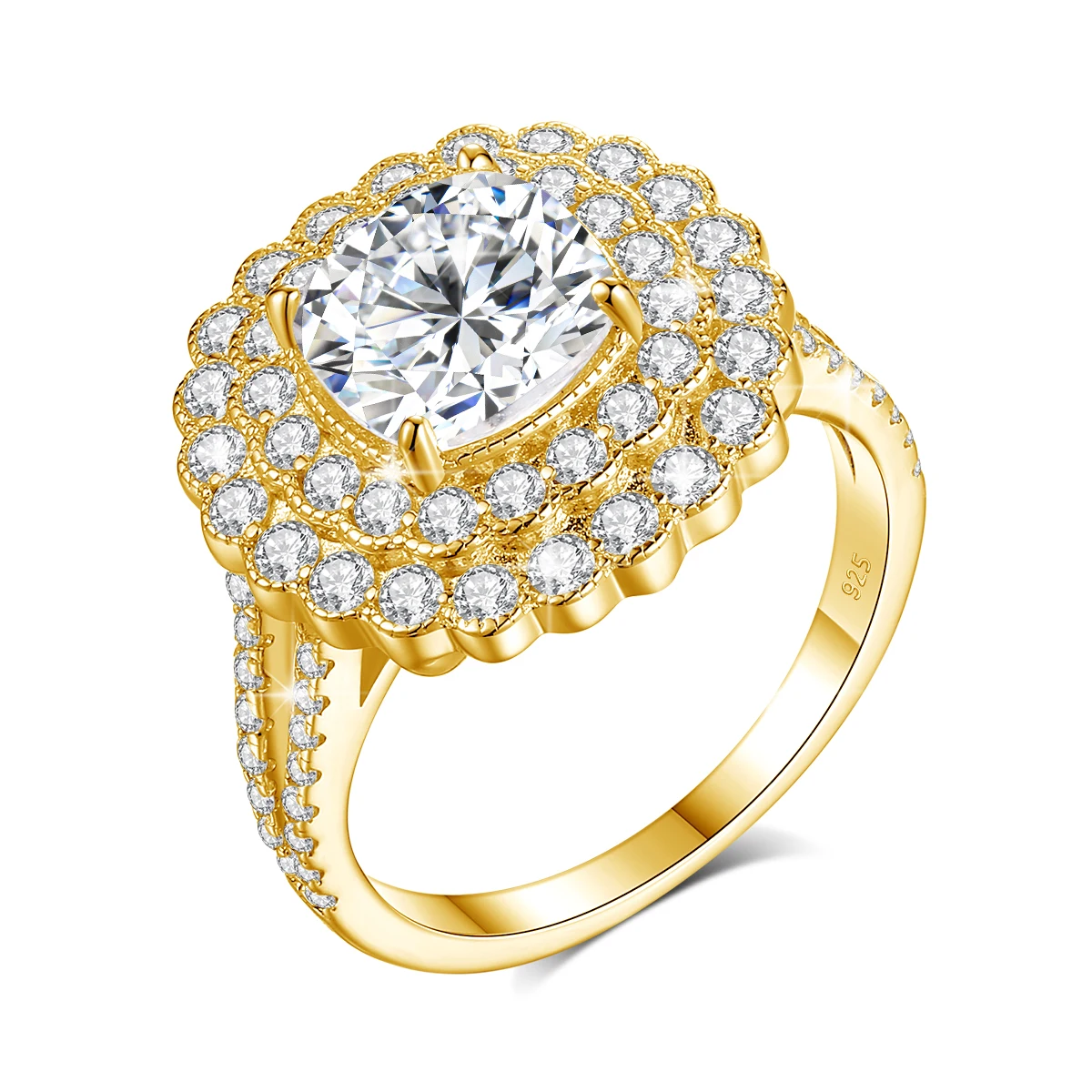 

Большие кольца с муассанитом для женщин, из серебра 925 пробы, с ореолом, обручальное кольцо, ювелирные изделия, в упаковке с сертификатом GRA