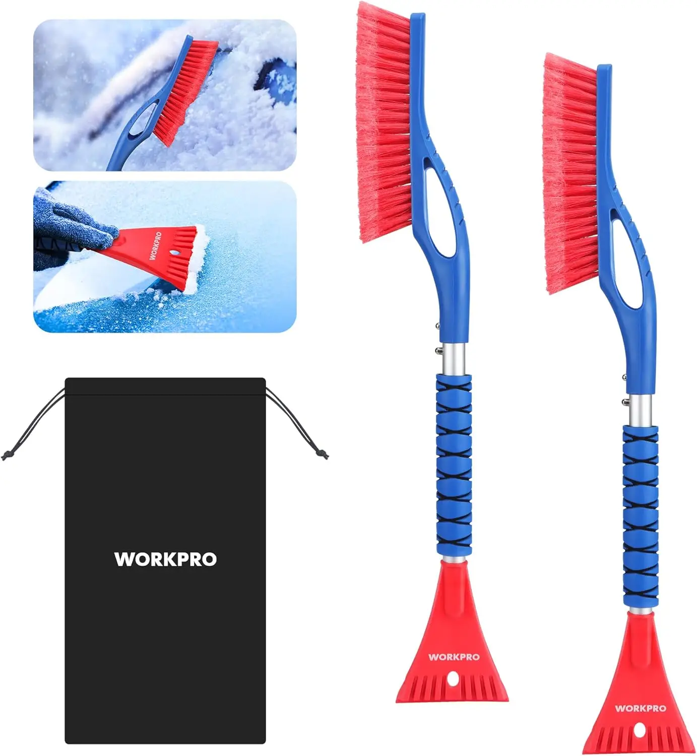 

27" Snow Brush and Ice Scraper for Car Windshield, Car Snow Brush and Ice Scraper with Foam Grip, 2-in-1 Detachable Snow Removal Tool, Storage Bag Included, 2 PC