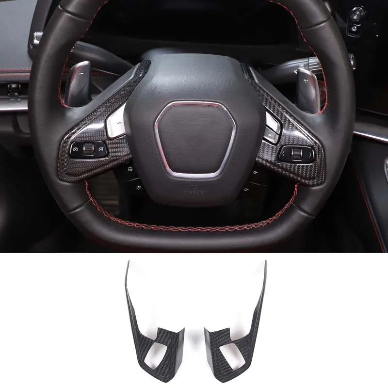 

For Chevrolet Corvette C8 Z51 Z06 2020-2023 Real Carbon Fiber Car Steering Wheel Button Frame Cover Trim Sticker Car Accessorie