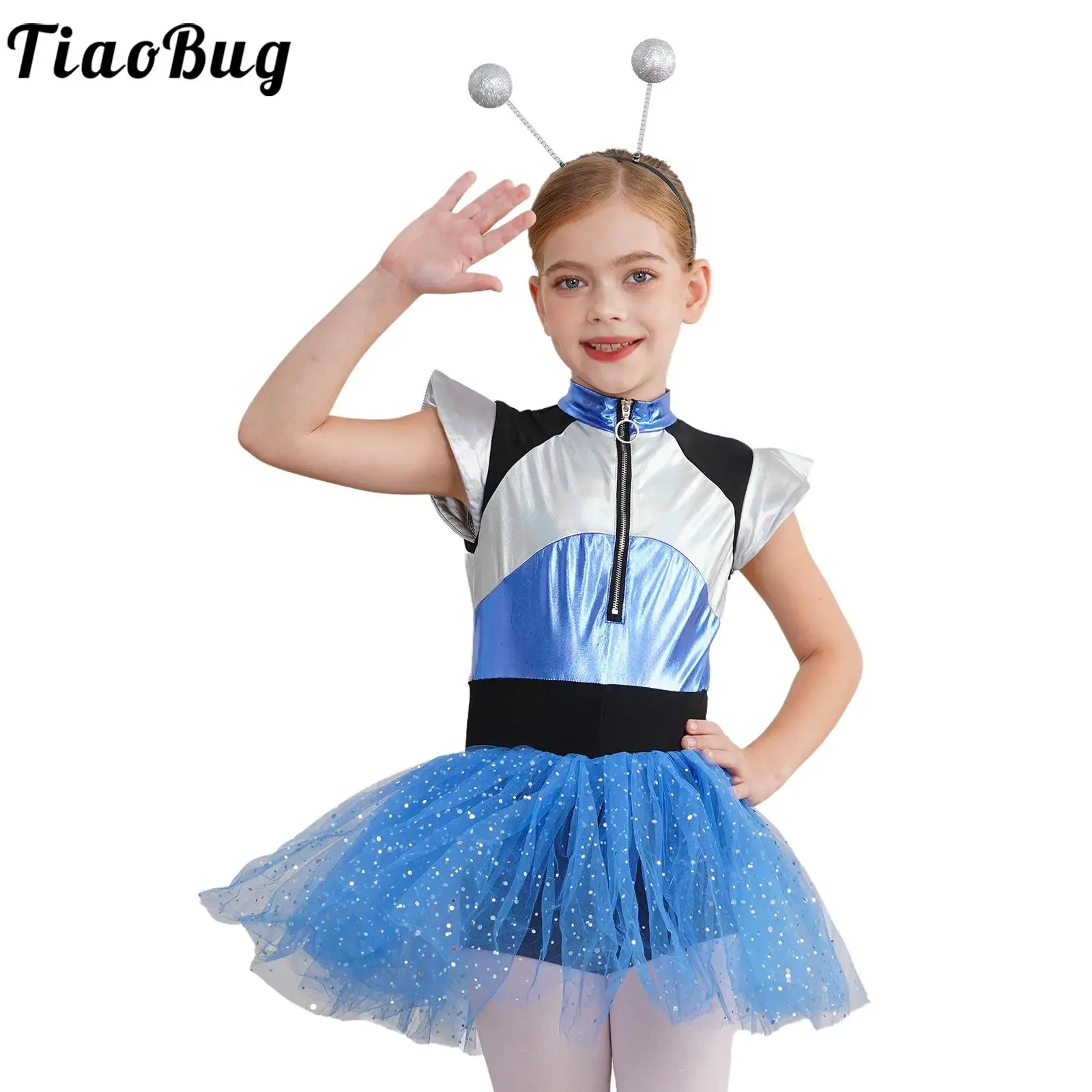 Kostium dla dziewczynek Alien Future World do przebierańców Metalowa peleryna Trykot Tutu Sukienka do tańca Robot Cosplay Halloween Odgrywanie ról