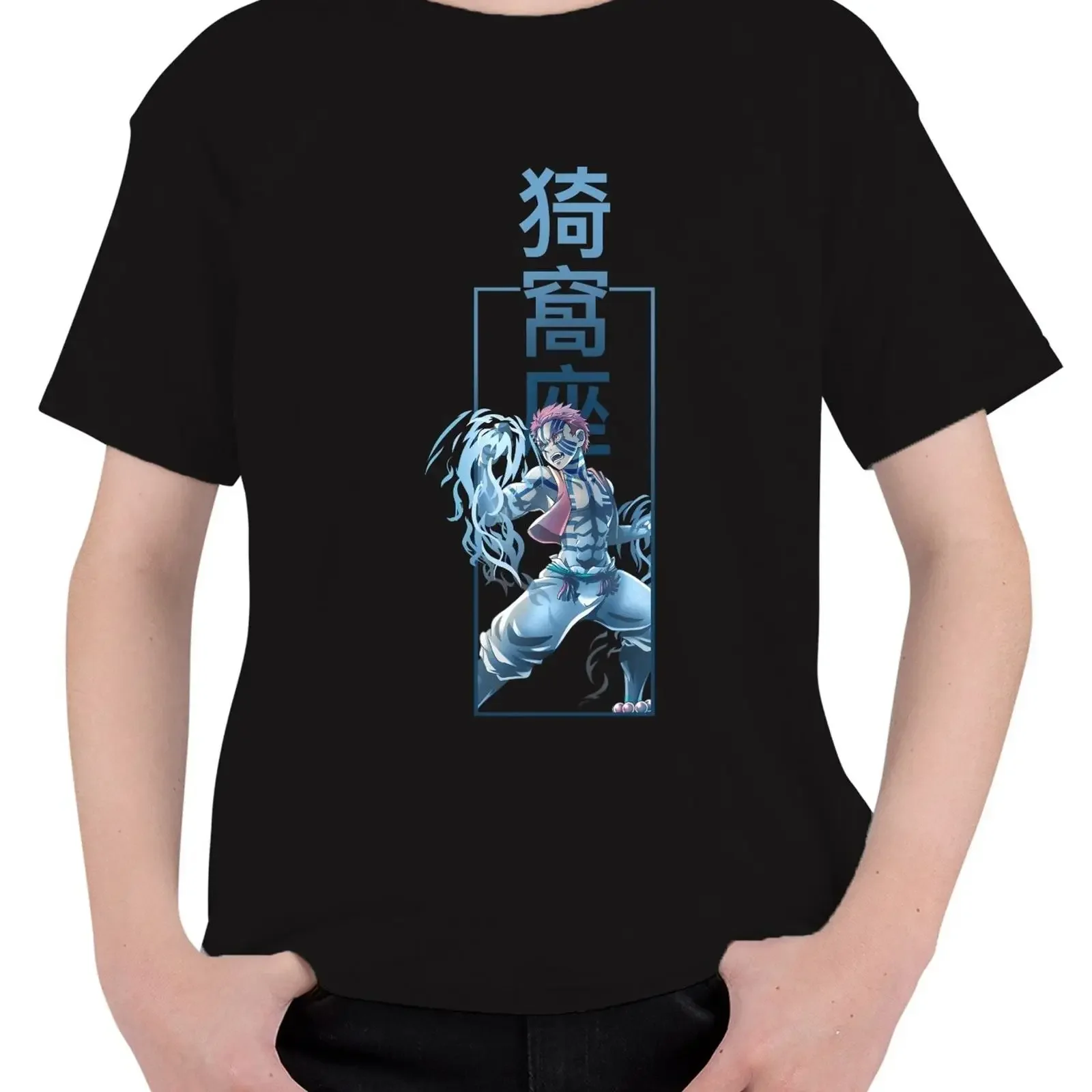 Akaza Dämonenkrieger Anime Kampfkunst Blaue Streifen Japan Y2K Streetwear  vintage Washed fashion Stretched graphic Stylish