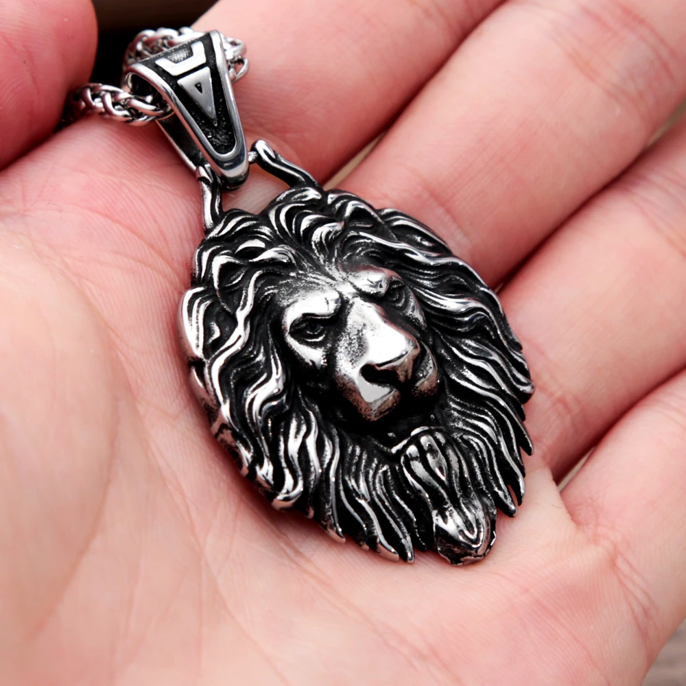 Pendentif Lion Vintage Unique en acier inoxydable pour hommes, Punk Hip Hop, collier de motard Animal, amulette, bijoux à la mode, cadeau, livraison directe