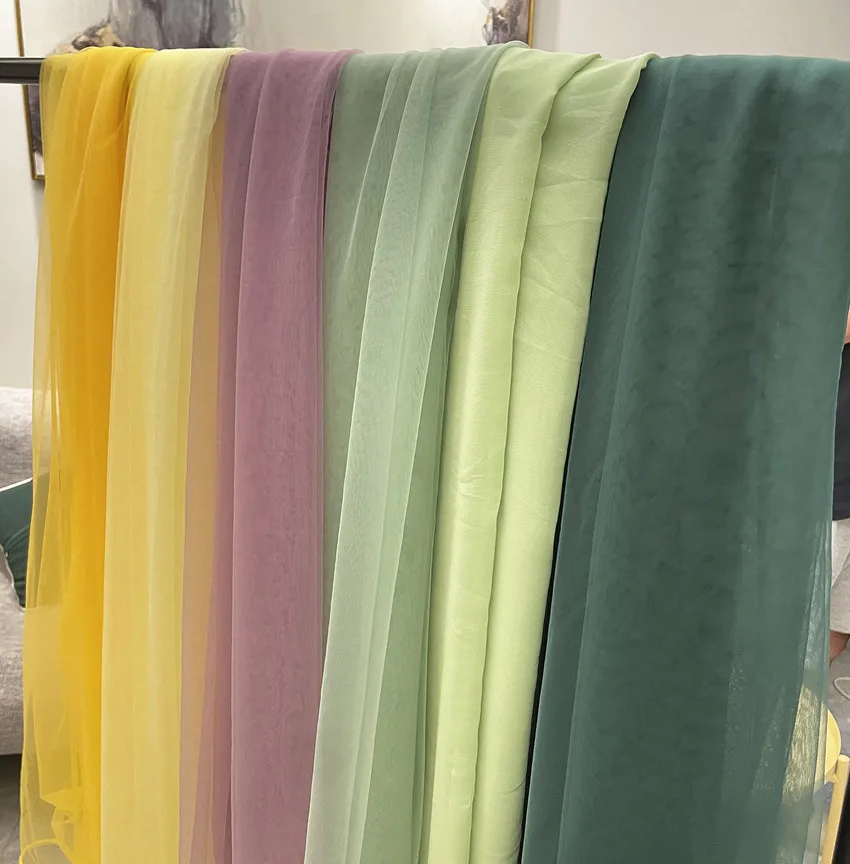 Avocado Green Light Blue Draping Fabric for Wedding Decoration Chair Back Yarn Encryption Soft Hanfu Dress Gauze Cloth Fabric