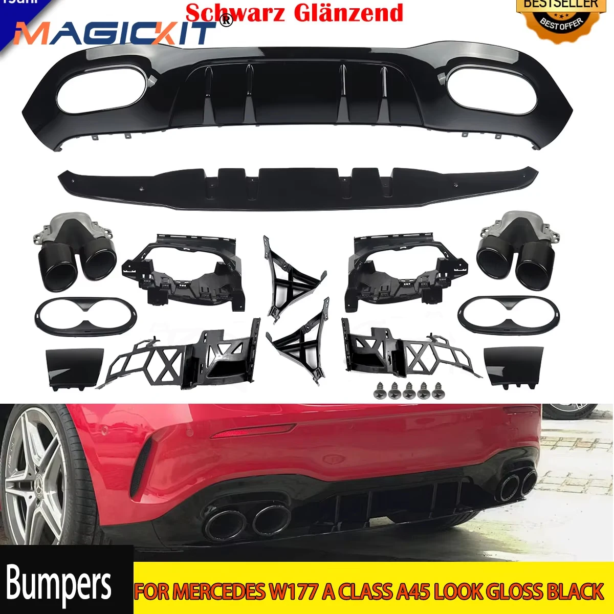 

MagicKit for Mercedes Benz W177 A Class A45 LOOK 2014+ Rear Diffuser Lip with With Exhaust Tips Bodykit Glossly Black