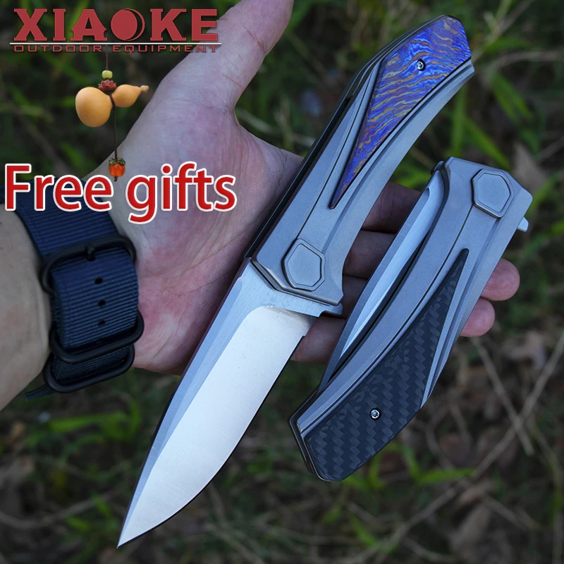 

M390 Steel Folding Knife Titanium TC4 Handle with Carbon Fiber & Timascus Premium EDC Collector Pocket Knife for Camping Hunting