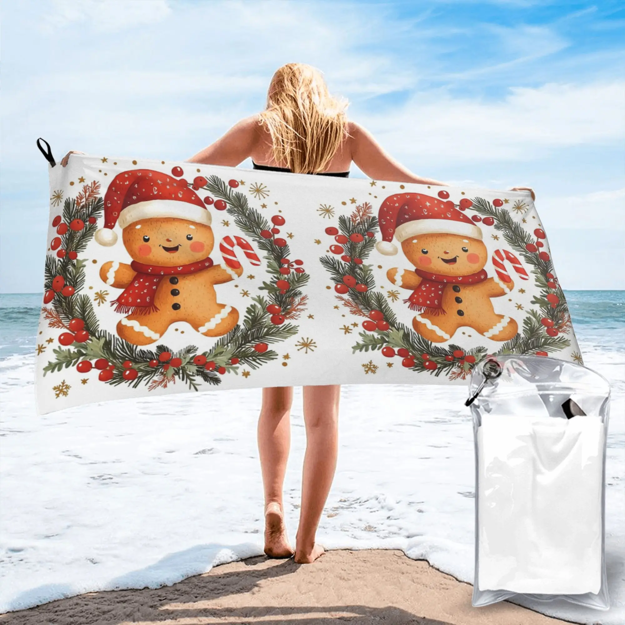 Holly Jolly Gingerbread Beach Towel Soft Microfiber Quick Dry Absorbent Quick Towels For Yoga