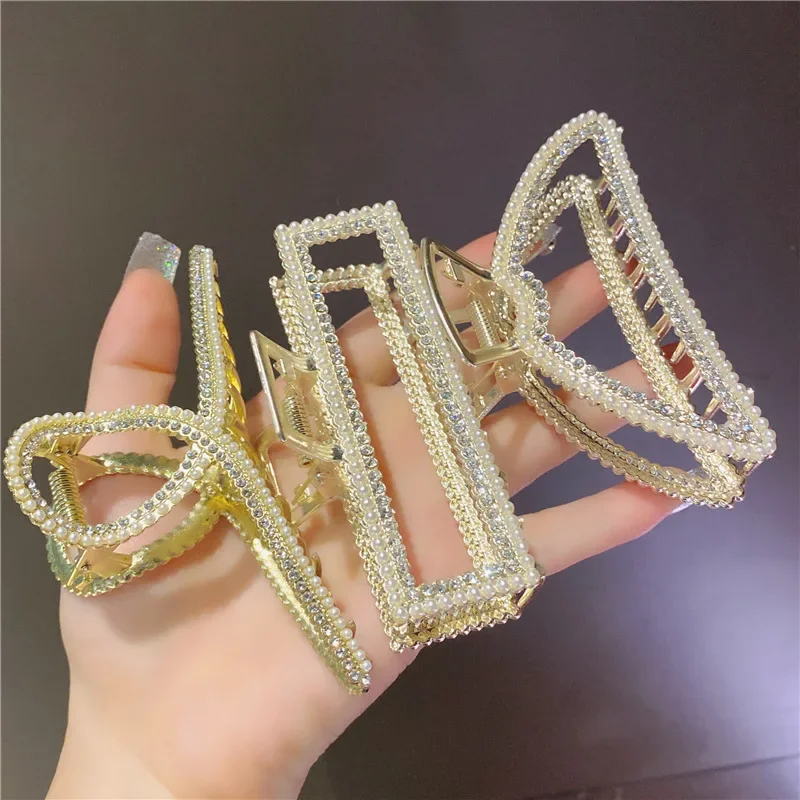 New Pearl Diamond Plate Hair Claw Clip Non-slip Metal Large Shark Clip Crab Hair Clip Women Hair Clips Accessories