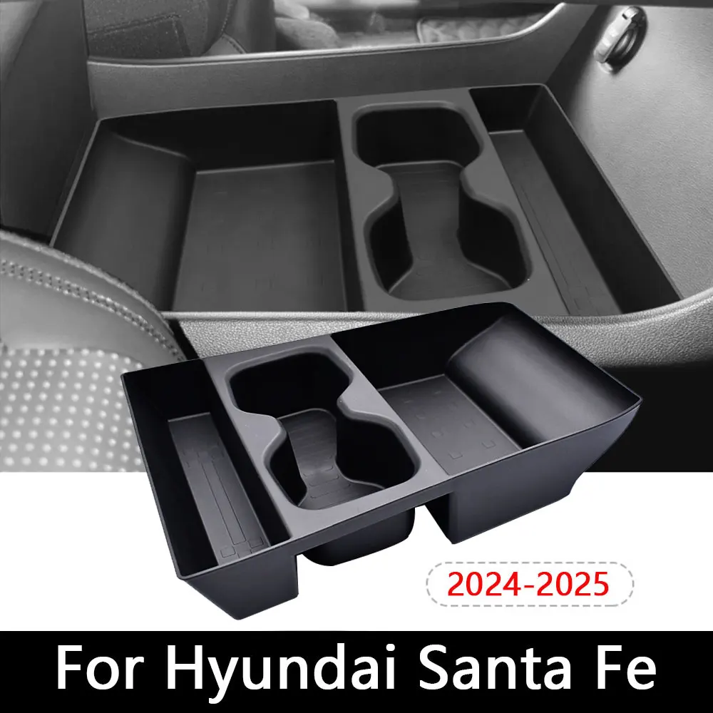 

for Hyundai Santa Fe 2024 2025 Central Lower Layer Storage Box Cup Holder Anti Dirt Pad Black TPE Silicone Organizer Tidying