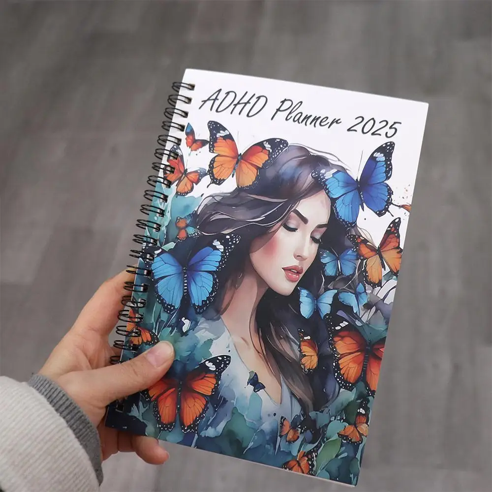 Portable 2025 ADHD Daily Planner Book Hardcover Weekly Monthly Plan Agenda Notebook Schedule Book Work Study Planner Worker