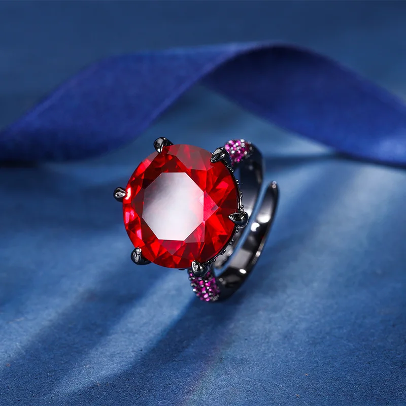 New Jewelry Gold-Plated Diamond-Covered Round Black Gold Personality Ring for Women 16mm