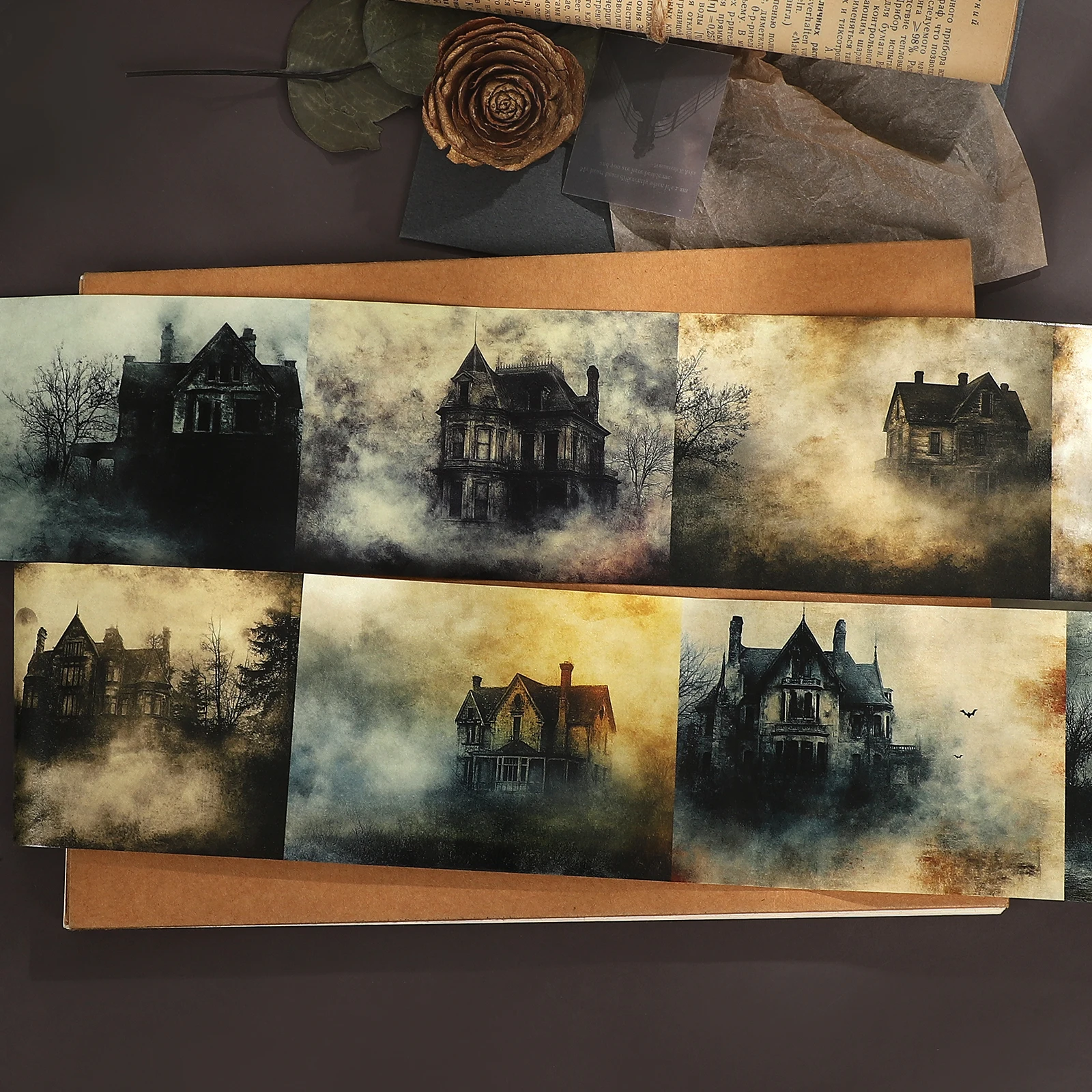 80mm*193cm Vintage Haunted House Landscape Washi Tape Creative DIY Journal Material Collage Scrapbooking Stationery