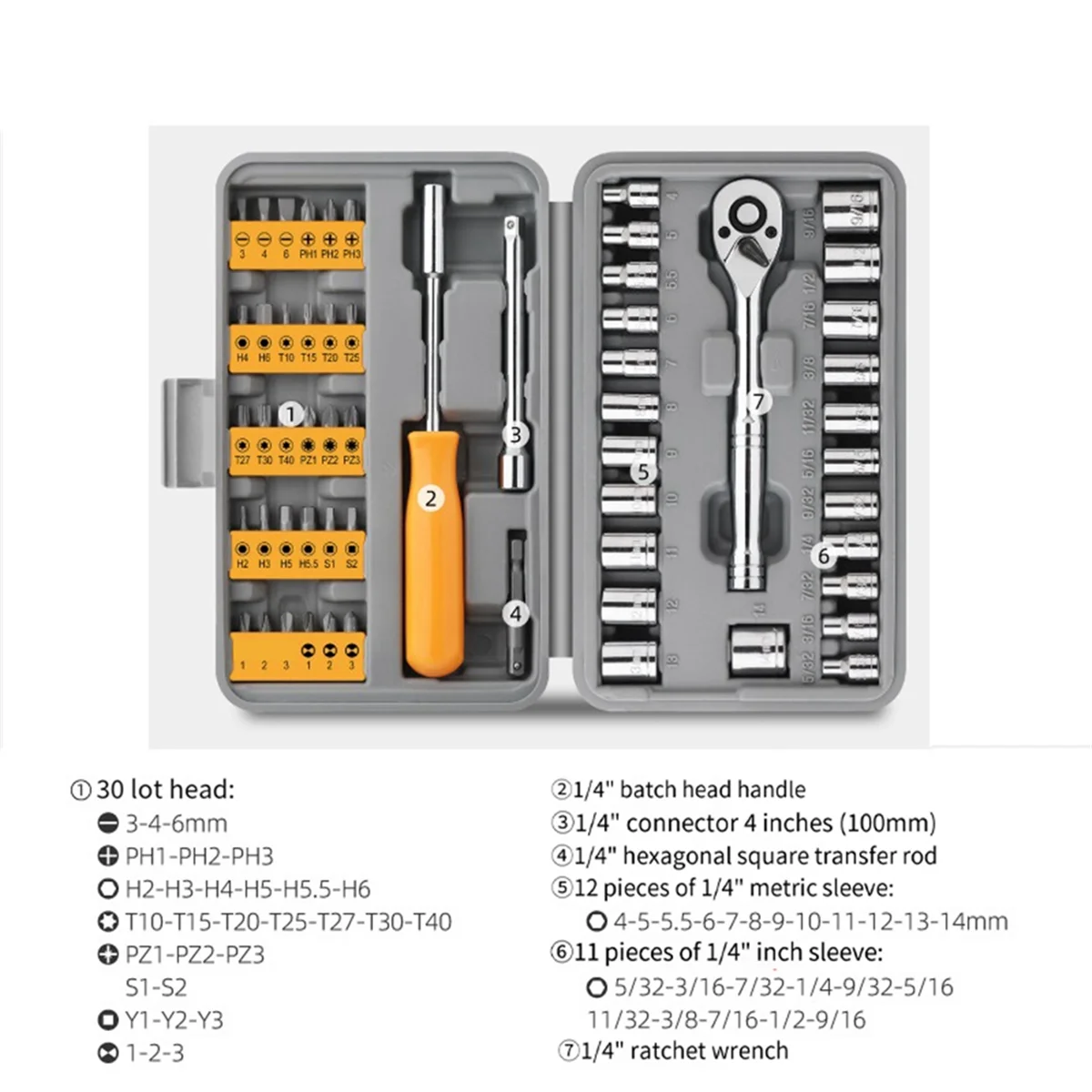 57Pcs Socket Wrench Auto Repair Tool Set Batch Ratchet Wrench Repair Tool Multi-Function Toolbox Hardware Tools