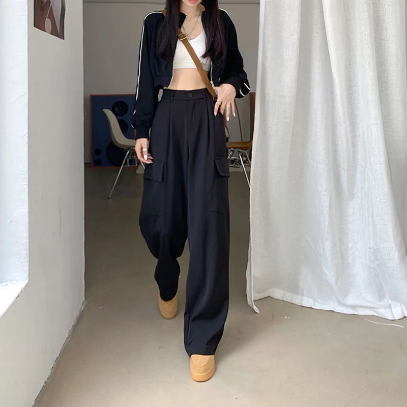 Casual High Waist Wide Leg Pants Baggy Korean Fashion Cargo Pantalones Spring Womens Streetwear Straight Trousers 2023 New