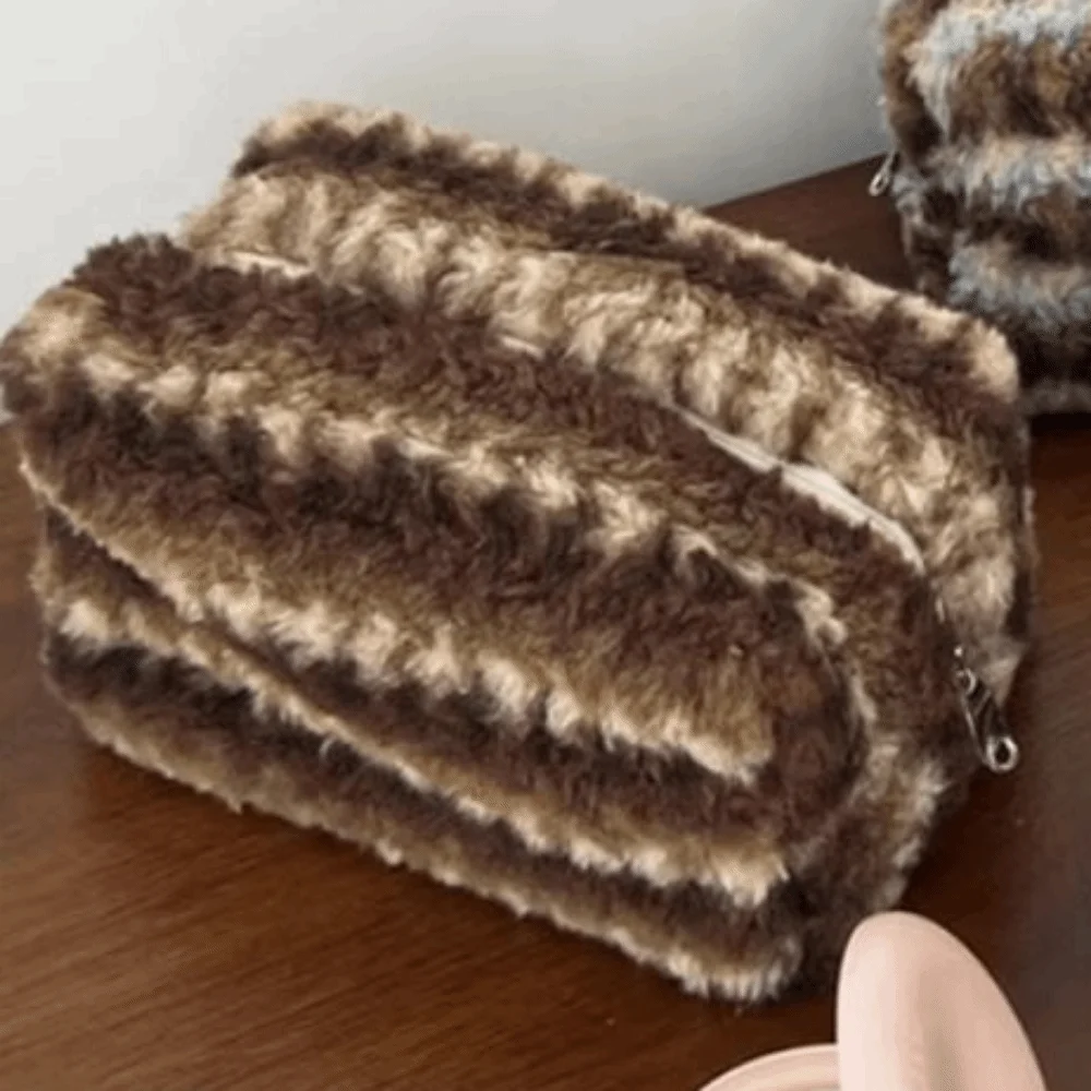 

Vintage Women's Cosmetic Bag Striped Design Large Capacity Striped Makeup Bag Portable Zipper Travel Cosmetic Case