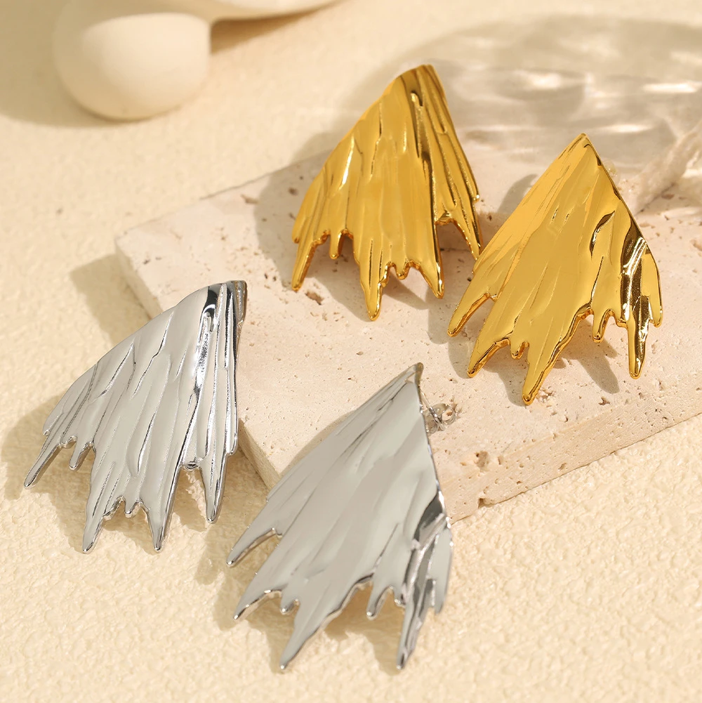 Pendientes Keen on con alas personalizadas plisadas de acero inoxidable, regalos decorativos de alta gama para mujeres europeas y americanas, venta al por mayor