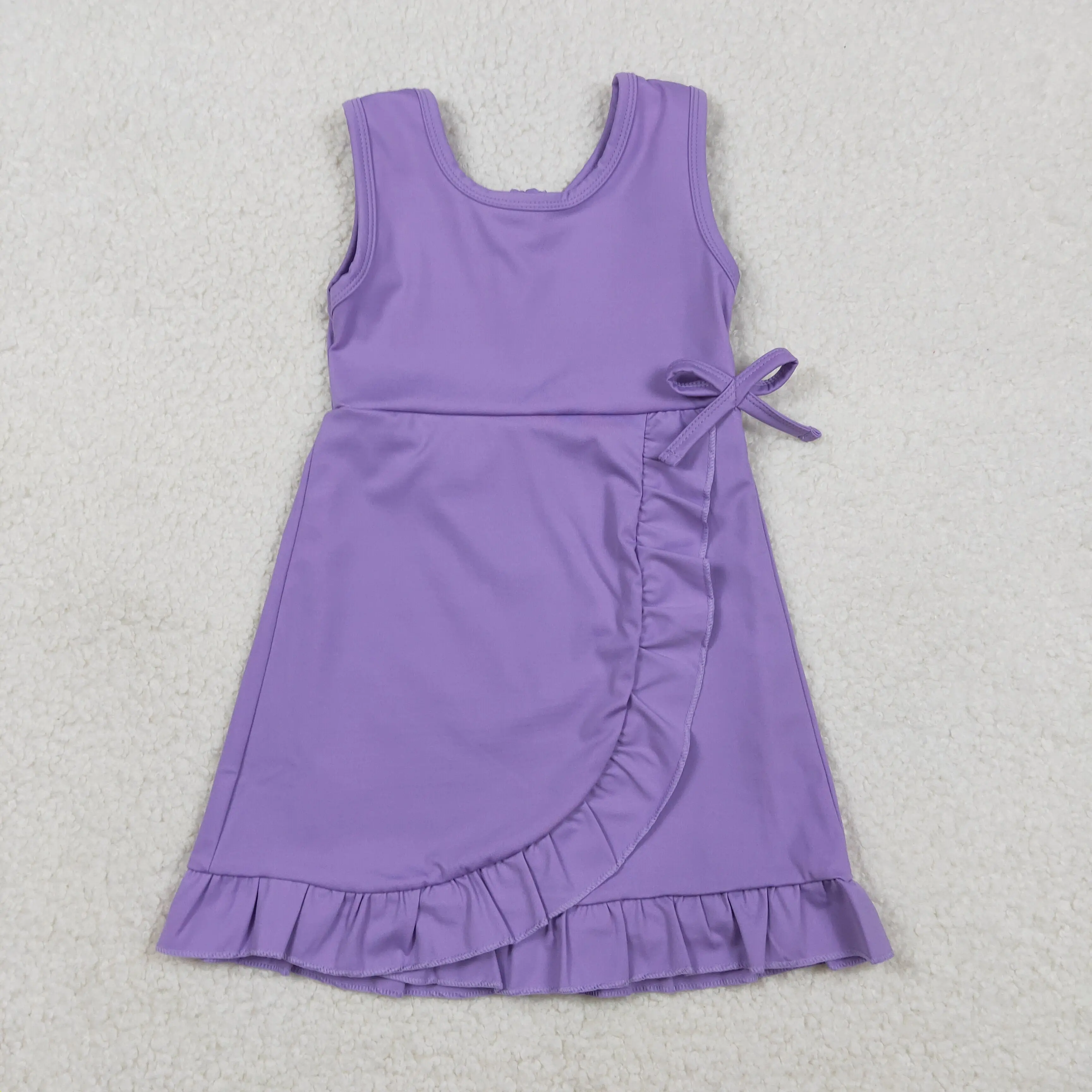 

NEW RTS Baby Girls Purple Sleeveless Yoga Active Ruffle Shorts Knee Length Dresses