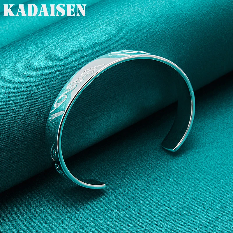 925 Sterling Silver Smooth Engraving Words Bangles Bracelet For Women Wedding Engagement Fashion Charm Jewelry