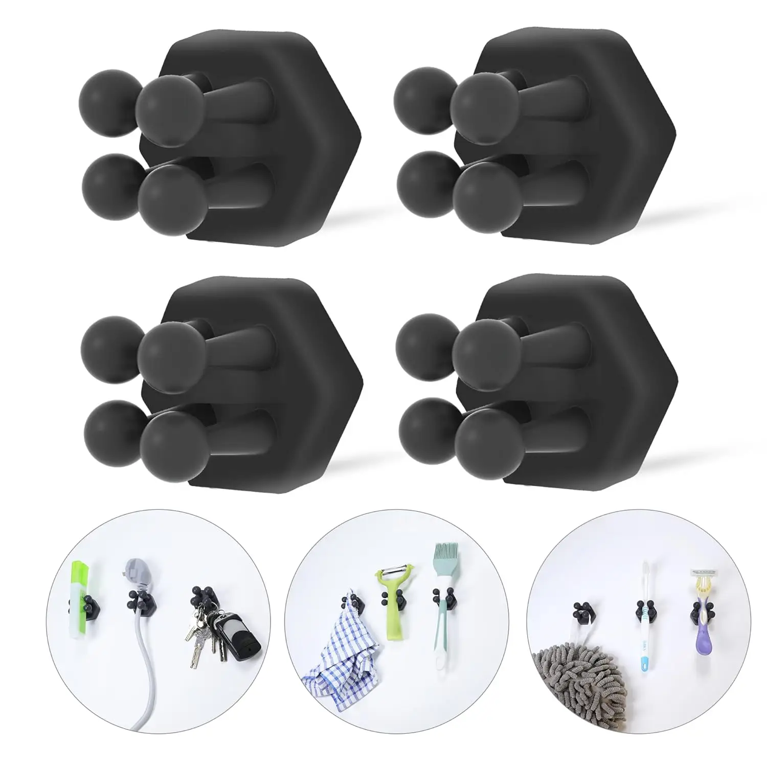 

Silicone Toothbrush Holders for Bathroom - Adhesive Shower Toothbrush Holder Wall Mounted, Multi-Function Hook Waterproof Razor