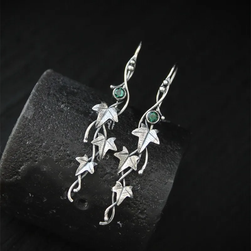 Vintage Ivy Elven Leaf Earrings For Women Silver Color Metal Crystal Earrings Female Fashion Custom Jewelry