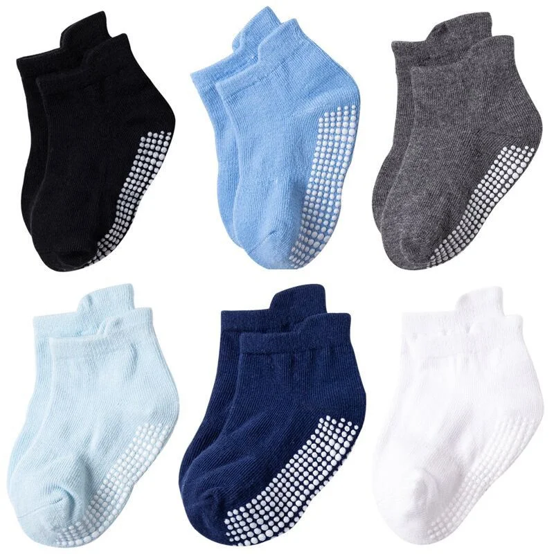 6Pairs/set Children's Socks For Boys Girls Casual Sport Kids Floor Boat Boy Girl Solid Baby Toddler Sock Anti-slip Spring Autumn