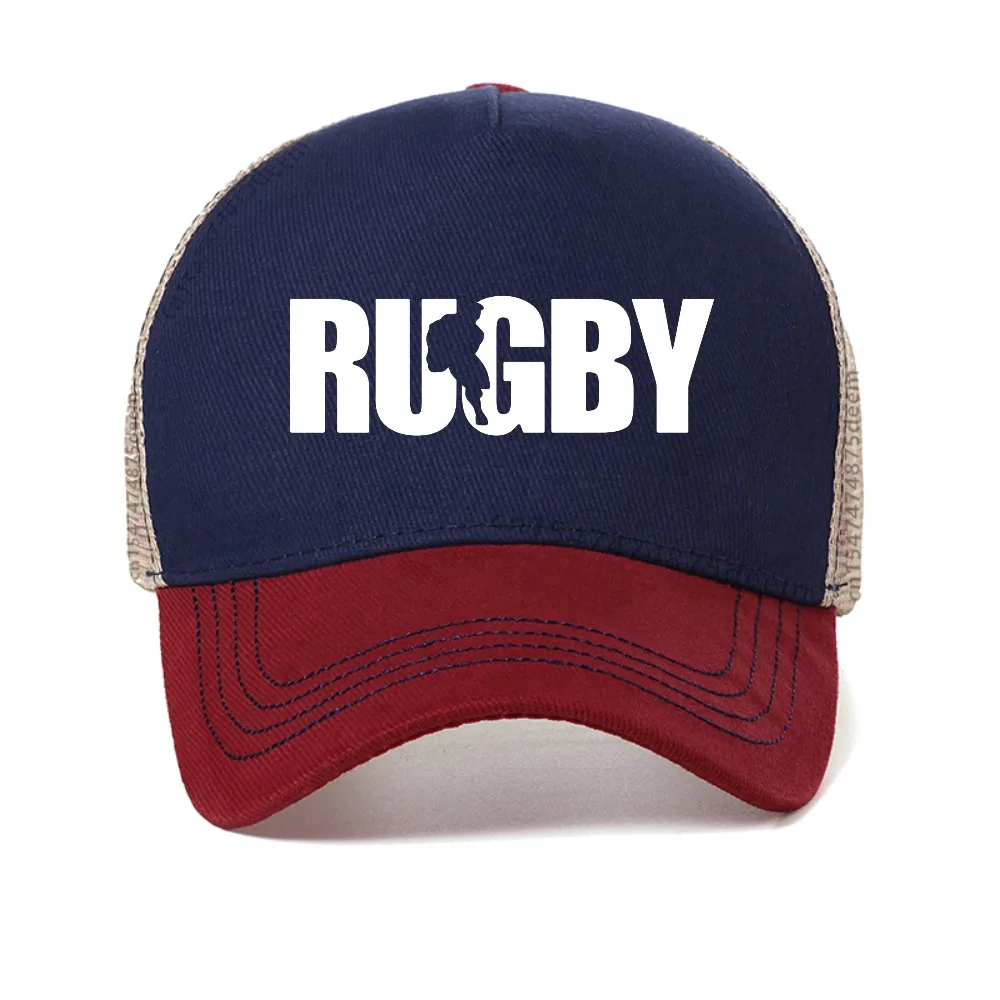 Player Running with Rugby Ball Graphic Printed baseball cap Rugby Fan Dad Brother Uncle Mens mesh sun hat adjustable unisex hats