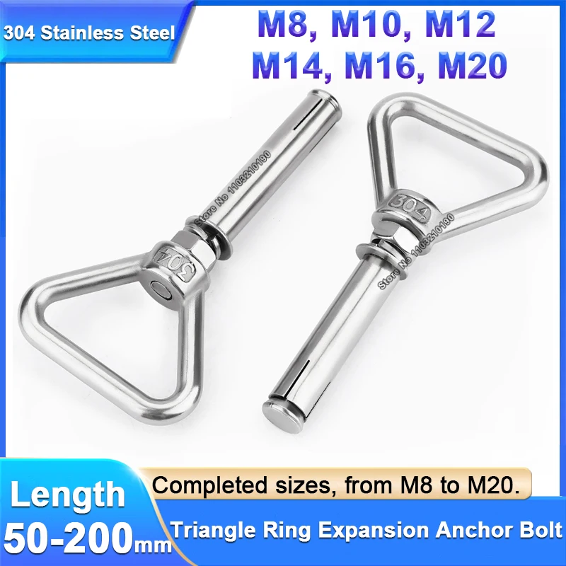 304Stainless Steel Sleeve Anchor Concrete Expansion Triangular Eye Bolt Installation Artifact Hook Triangle Ring Expansion Screw