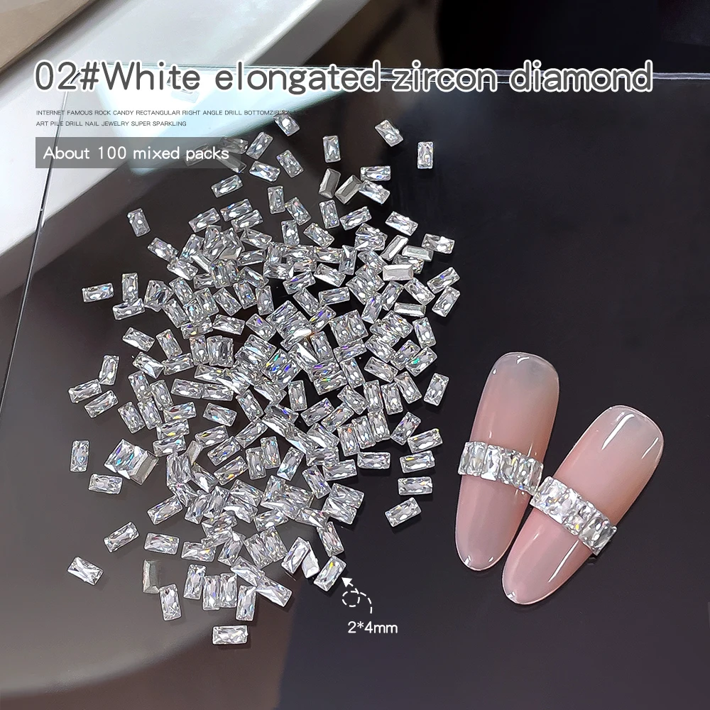 KANIU 50/100 Stück 5A 2*4mm 1,5*3mm Champagner Weiß Transparent Flache Rückseite Baguette-Strass Rechteckige Zirkonia Nagel-Charms – Detail 5