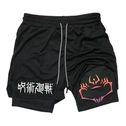 Jujutsu kaisen-shorts de compressão para homens, shorts de secagem rápida para academia e esportes, 2 em 1