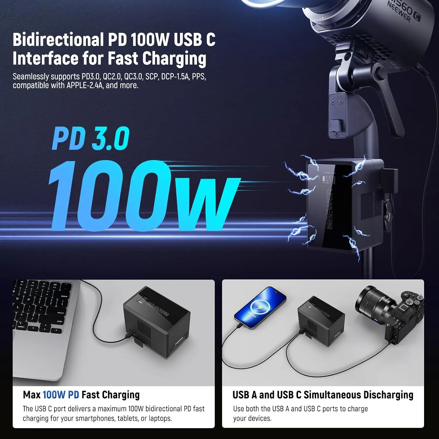 V-Mount Battery with 10350mAh Capacity and 100W USB-C PD Fast Charging